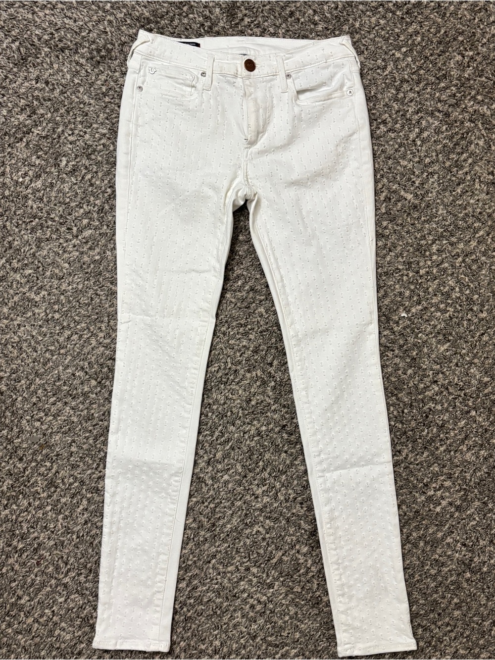 True Religion White Skinny Jeans with Eyelet Texture Woman’s Size 28